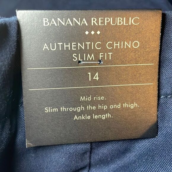 BANANA REPUBLIC Slim Flat Front Chino, Navy Blue, Size 14 - Picture 9 of 12